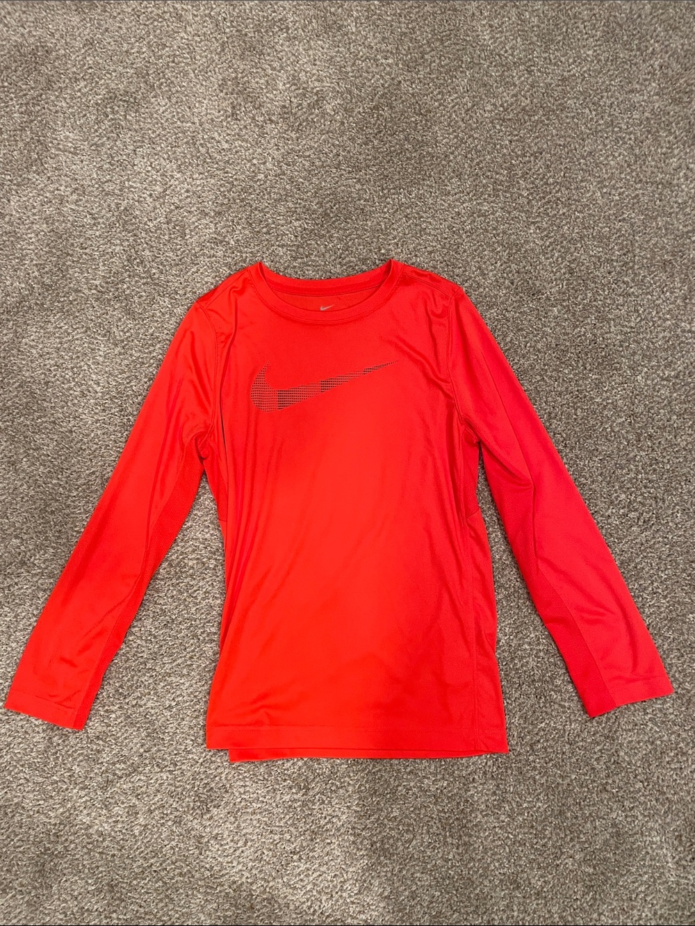 Nike bright orange Long Sleeve Performance Top with Black Swoosh